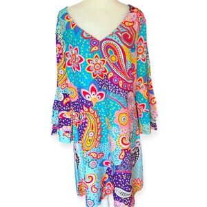 Noracora NEW Bright Multicolor Retro Hippie Bell Sleeved Dress Size Medium